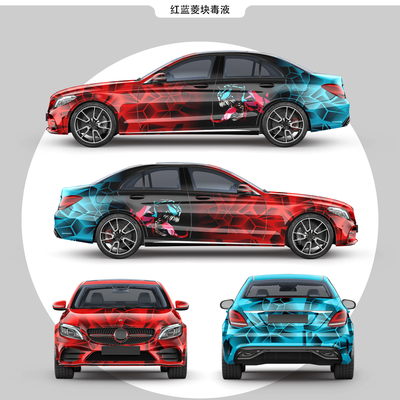 Venom-Stereoscopic rhombus in red and blue Color Changing Vinyl Wrap , Polymeric 160g Car Wrapping Film Roll