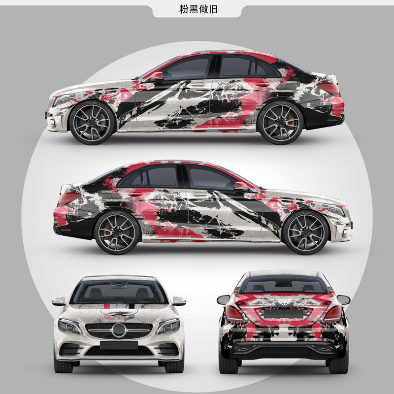 Worn-out Grain in red and white Car Body Sticker Wrap , ISO SGS 2/3 mil Car Wrap Vinyl Film