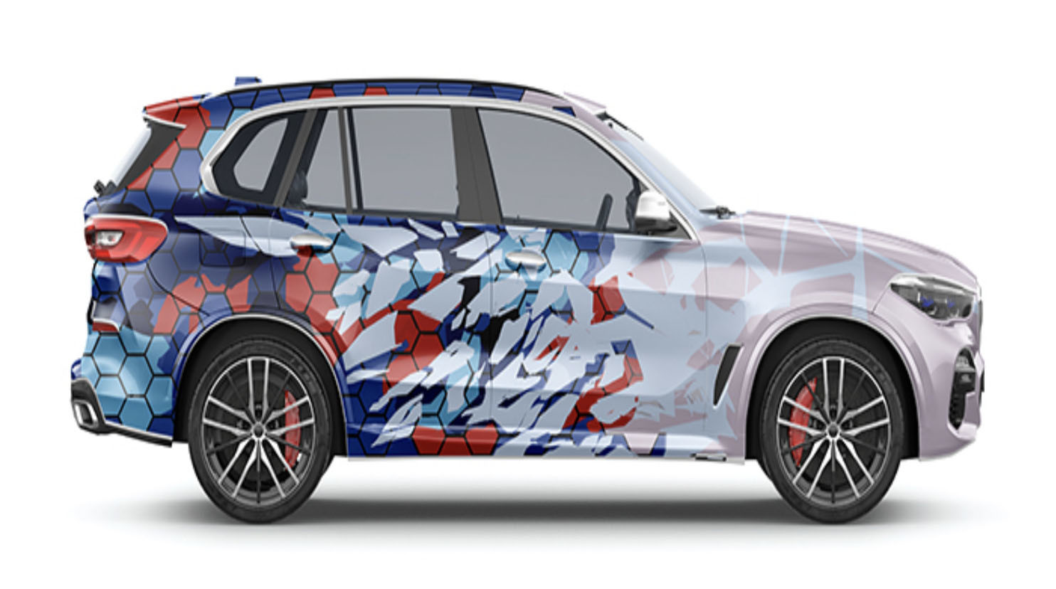 Colorful Hexagon Gloss Car Body Wrap Film Digital Printing Removable Bubble Free