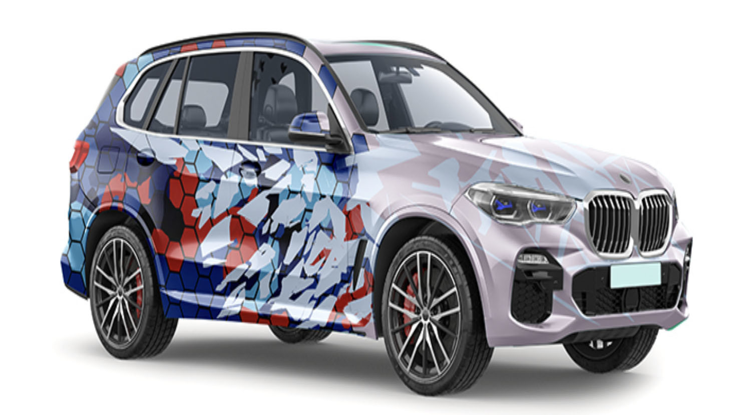 Colorful Hexagon Gloss Car Body Wrap Film Digital Printing Removable Bubble Free