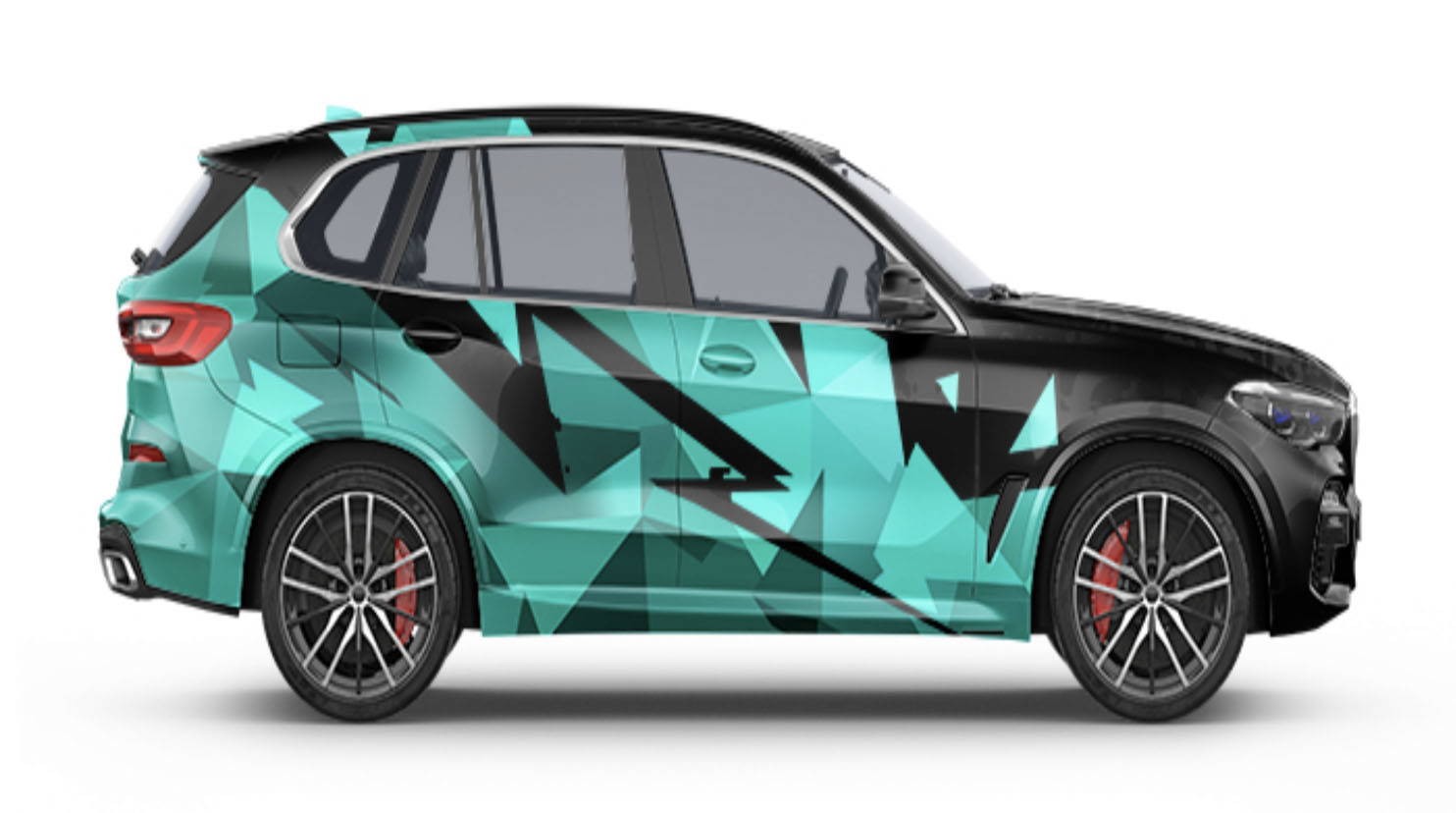 Tiffany and black Block Printed Gloss Vinyl Car Wrap Film Color Changing
